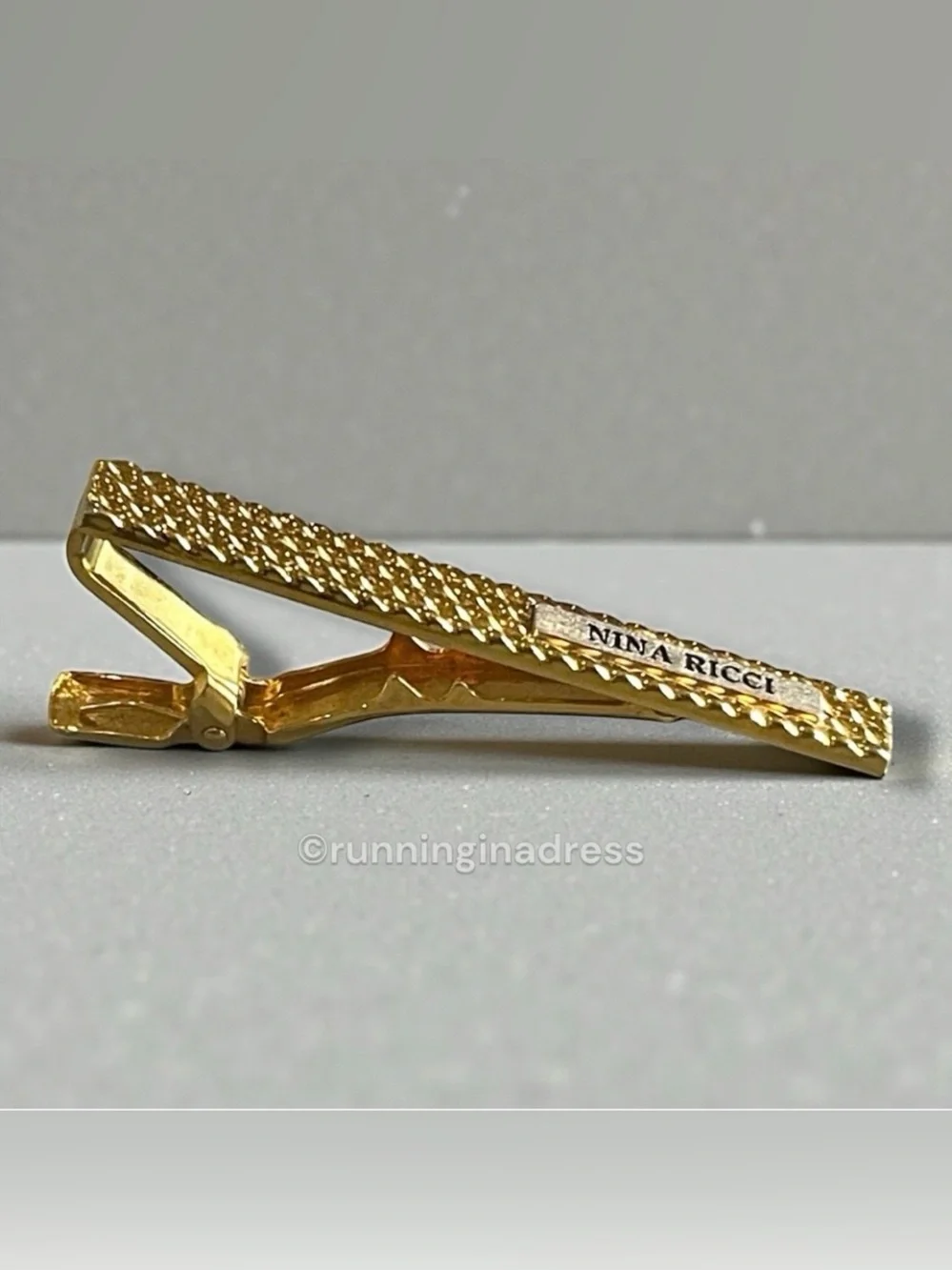 VTG Nina Ricci Paris Crosshatch Gold & Silver Tie Clip Bar Germany 2.5